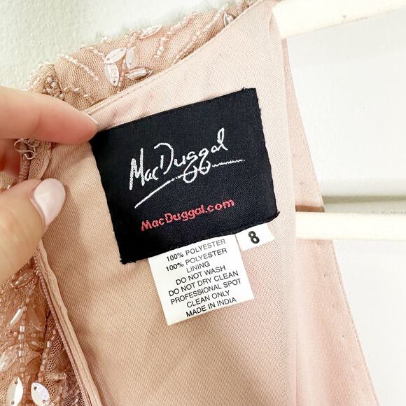 Mac Duggal 35109 Surplice Bodice Embellished Gown Flutter Sleeve Nude Size 8 - Picture 11 of 11